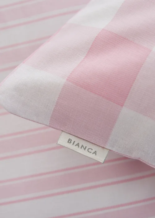 Bianca Fine Linens Check and Stripe Cotton Reversible Duvet Cover Set White Pink - Single Image 3