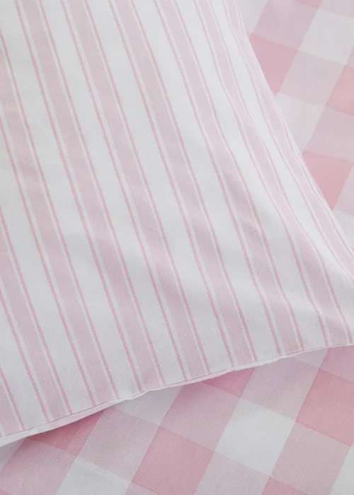 Bianca Fine Linens Check and Stripe Cotton Reversible Duvet Cover Set White Pink - Single Image 4