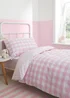 Bianca Fine Linens Check and Stripe Cotton Reversible Duvet Cover Set White Pink - Single Image 1