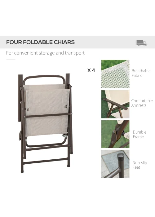 Outsunny 6 Piece Patio Dining Set with Umbrella with Folding Chairs - No Size Image 4