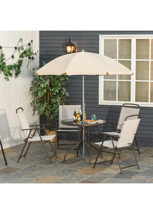 Outsunny 6 Piece Patio Dining Set with Umbrella with Folding Chairs - No Size Image 1