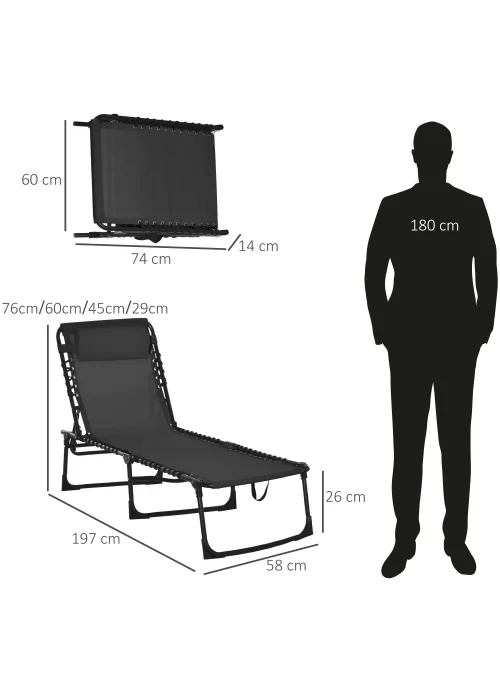 Outsunny Foldable Sun Lounger, Outdoor 4 Level Adjustable Backrest Reclining Chaise Chair - No Size Image 3