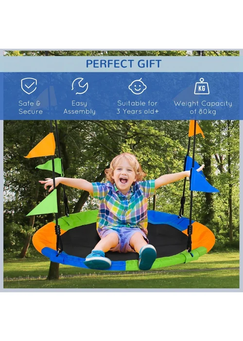 Outsunny Saucer Tree Swing Metal Tube Adjustable Rope Garden Blue Green Orange - One Size Image 3