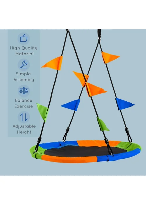 Outsunny Saucer Tree Swing Metal Tube Adjustable Rope Garden Blue Green Orange - One Size Image 4