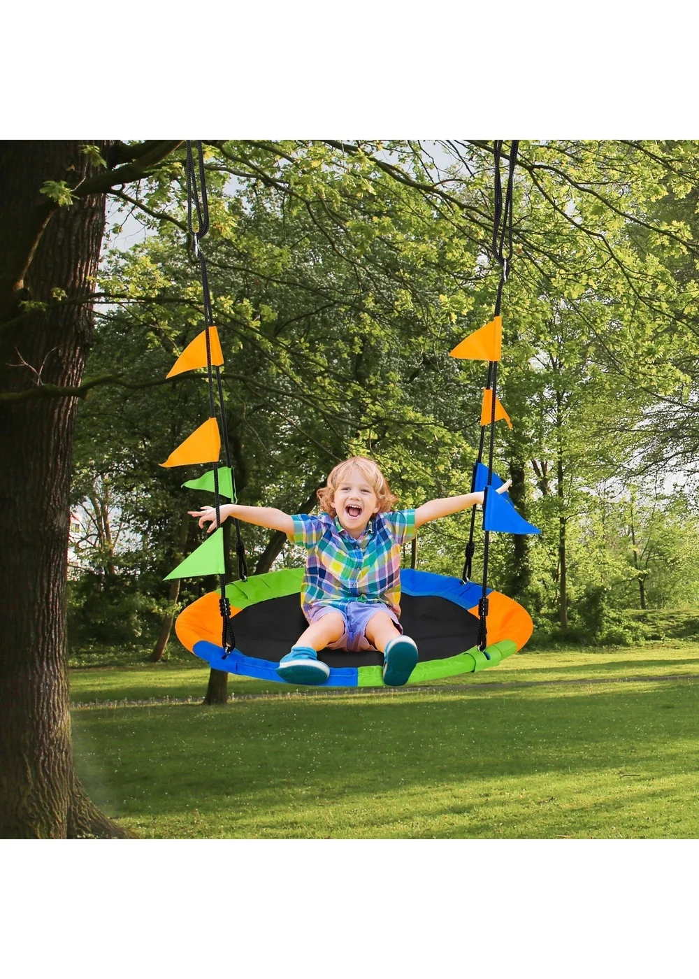 Outsunny Saucer Tree Swing Metal Tube Adjustable Rope Garden Blue Green Orange - One Size Image 1