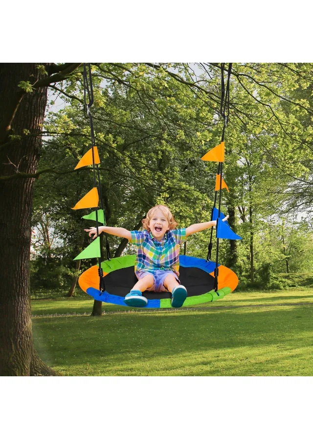 Outsunny Saucer Tree Swing Metal Tube Adjustable Rope Garden Blue Green Orange
