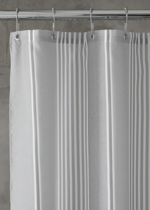 Catherine Lansfield Textured Stripe Shower Curtain - One Size Image 2
