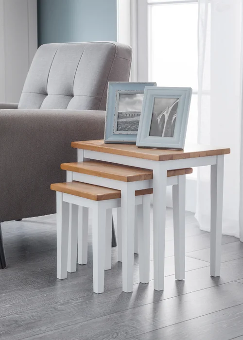 Julian Bowen Cleo Nest Of Tables White/Light Oak (46 x 48 x 33 cm) - No Size Image 1