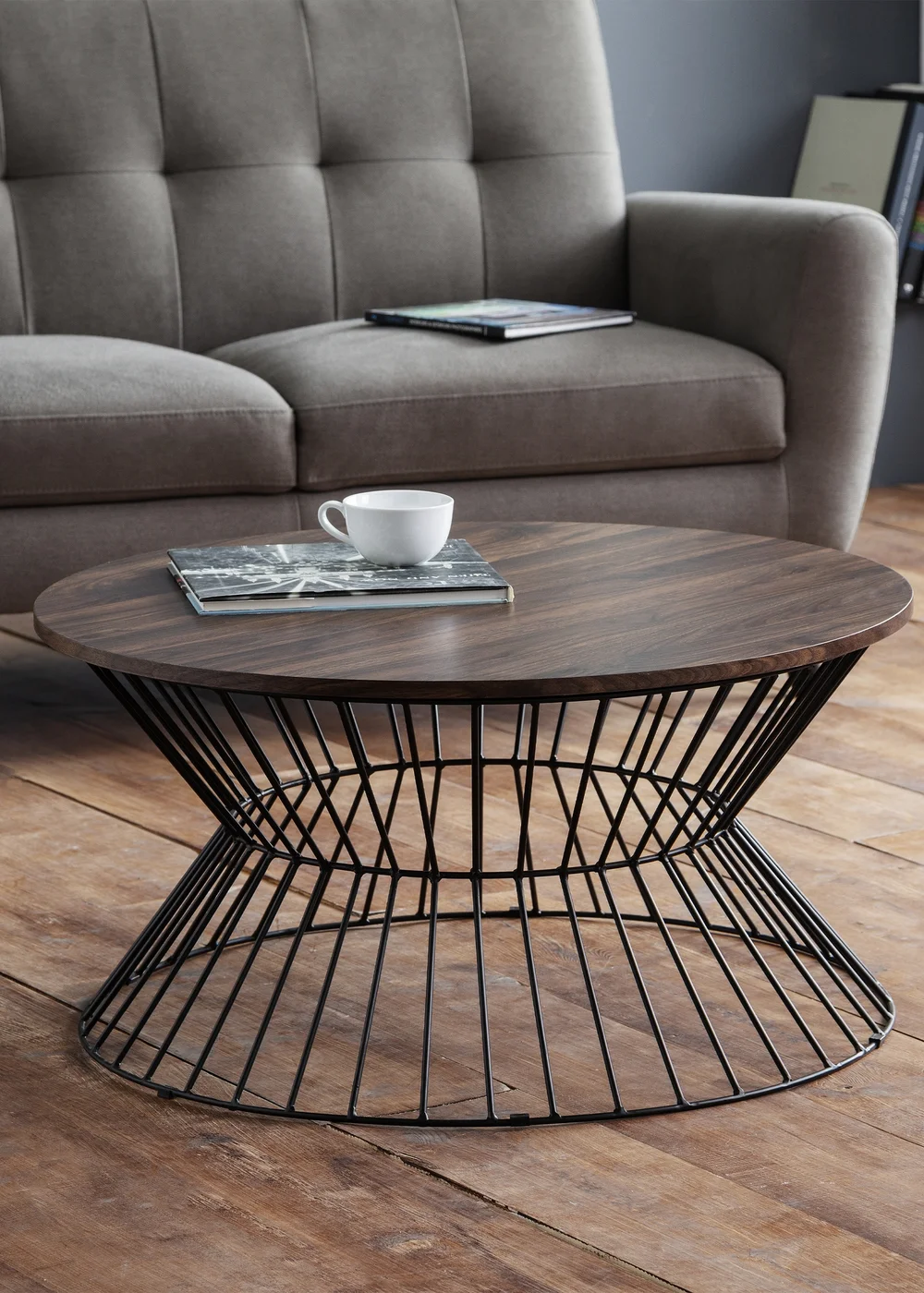 Julian Bowen Jersey Round Wire Coffee Table Walnut & Black (40 x 80 x 80 cm) - No Size Image 1