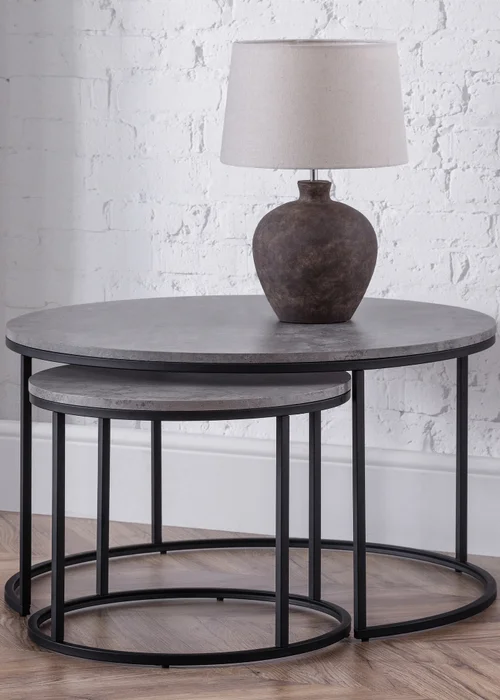 Julian Bowen Staten Concrete Round Nesting Coffee Table (50 x 80 x 80 cm) - One Size Image 1