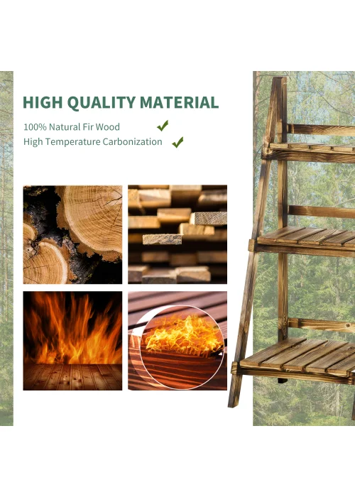 Outsunny Wooden Folding Flower Pot Stand 3 Tier - No Size Image 4