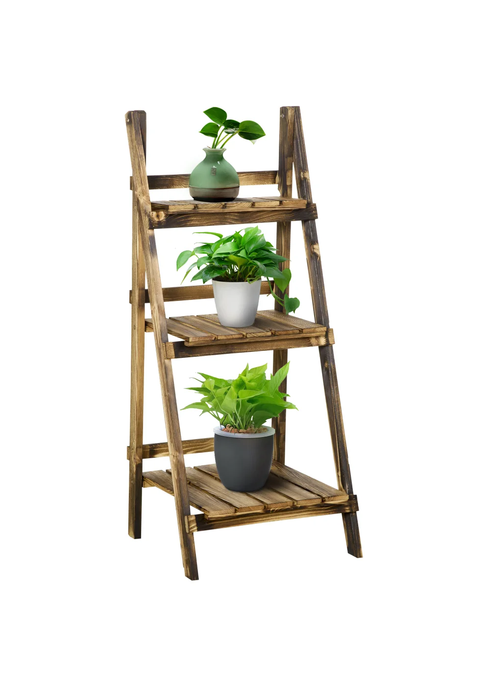 Outsunny Wooden Folding Flower Pot Stand 3 Tier - No Size Image 2