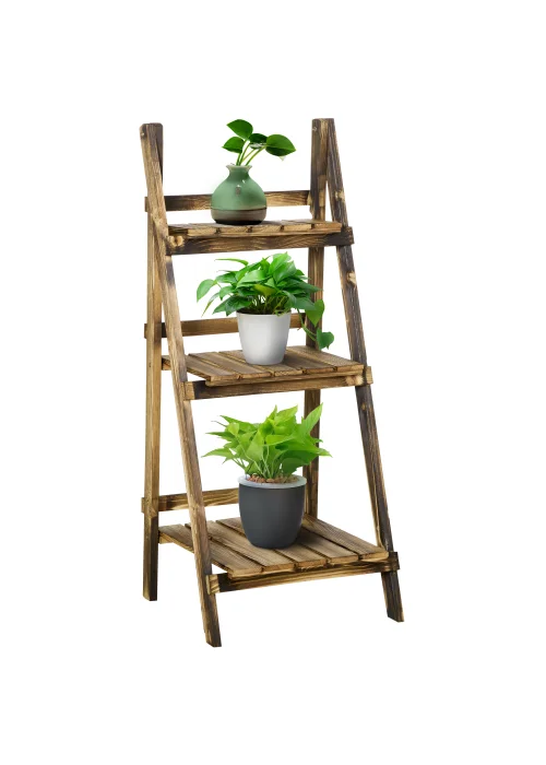 Outsunny Wooden Folding Flower Pot Stand 3 Tier - No Size Image 2