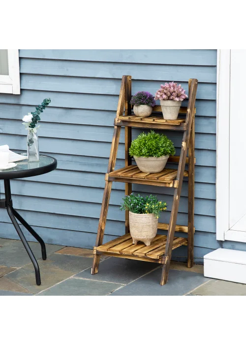Outsunny Wooden Folding Flower Pot Stand 3 Tier - No Size Image 1