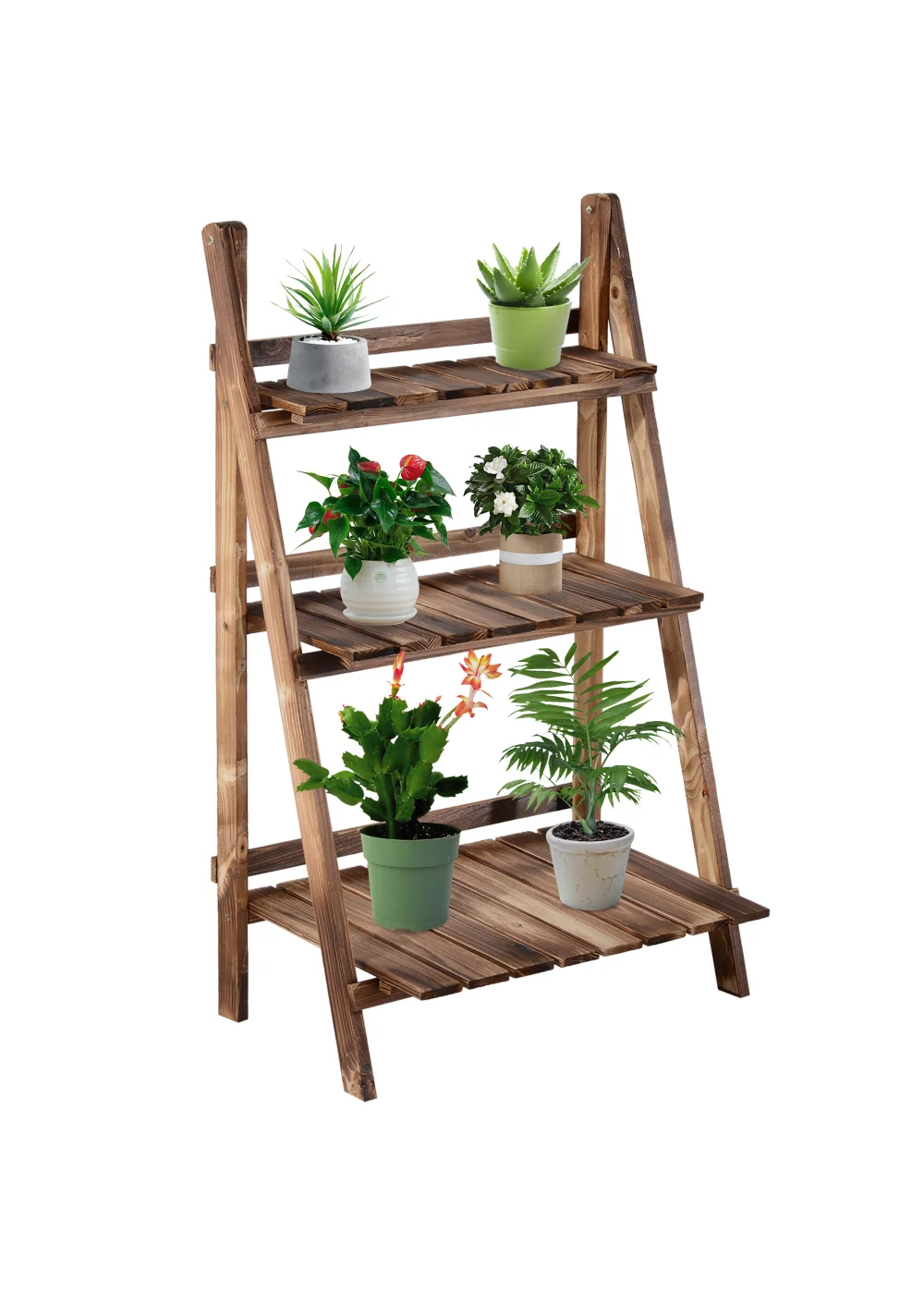 Outsunny Wooden Folding Flower Pot Stand 3 Tier - No Size Image 1
