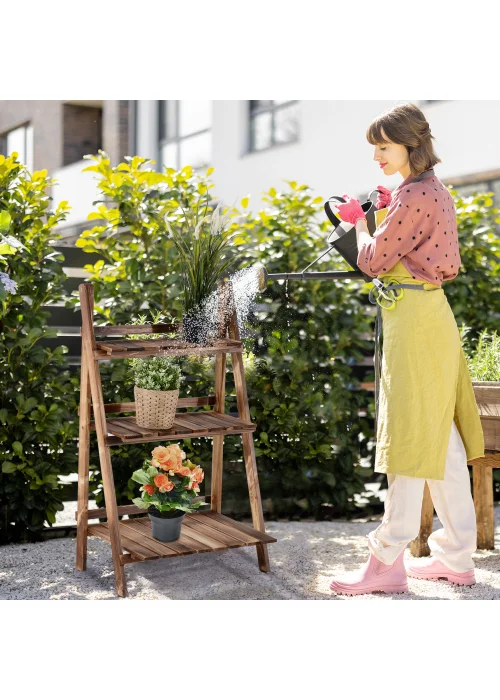Outsunny Wooden Folding Flower Pot Stand 3 Tier - No Size Image 2