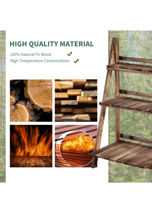 Outsunny Wooden Folding Flower Pot Stand 3 Tier - No Size Image 4