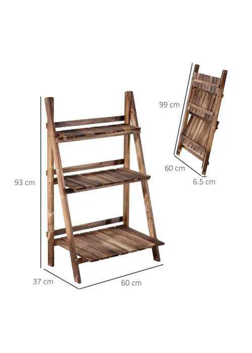 Outsunny Wooden Folding Flower Pot Stand 3 Tier - No Size Image 3