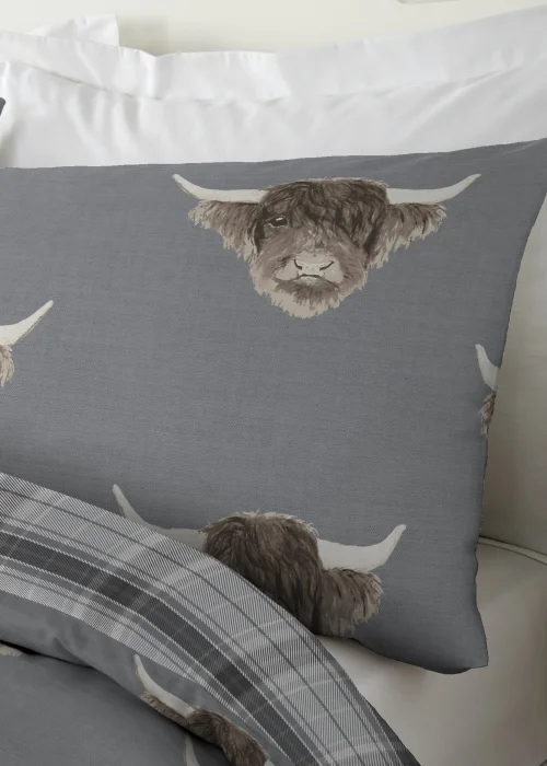 Fusion Highland Cow Grey Duvet Cover Set - Single Image 3