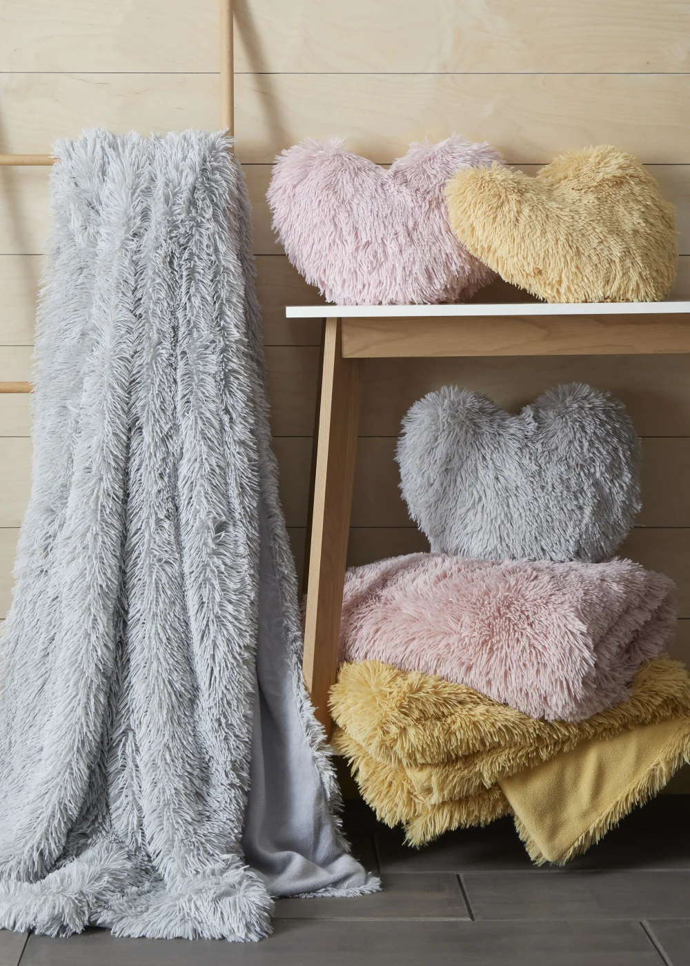 Catherine Lansfield Cuddly Deep Pile Faux Fur Heart Shaped Cushion Blush Pink - One Size Image 2