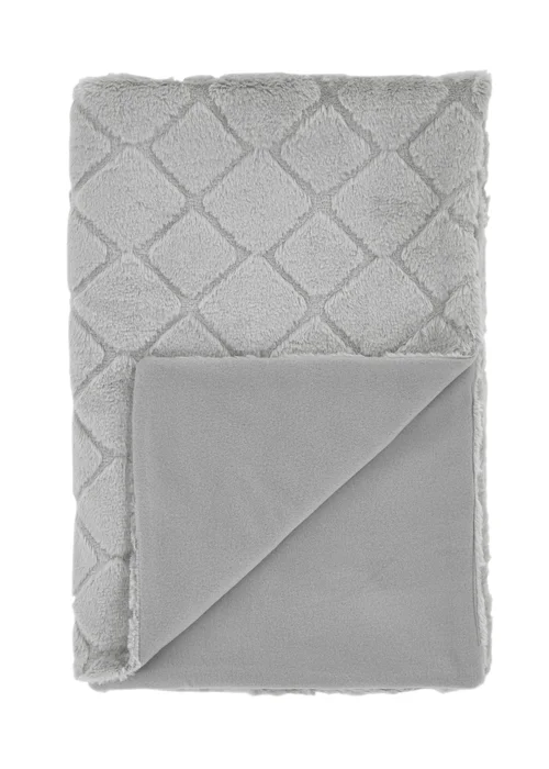 Catherine Lansfield Cosy Diamond Faux Fur Soft 130x170cm Blanket Throw Silver Grey - One Size Image 3