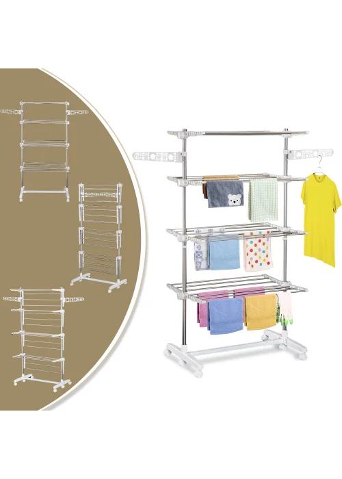 HOMCOM 4 Layer Folding Rail Airer Dryer Rack (172cm x 80-142cm x 55cm) - No Size Image 4