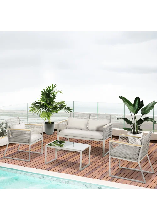 Outsunny 4 Piece Rope Rattan Effect Outdoor Furniture Set - No Size Image 1