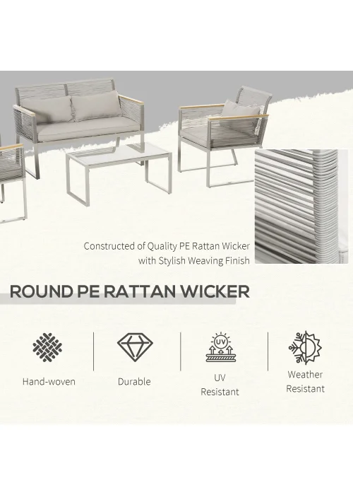 Outsunny 4 Piece Rope Rattan Effect Outdoor Furniture Set - No Size Image 4