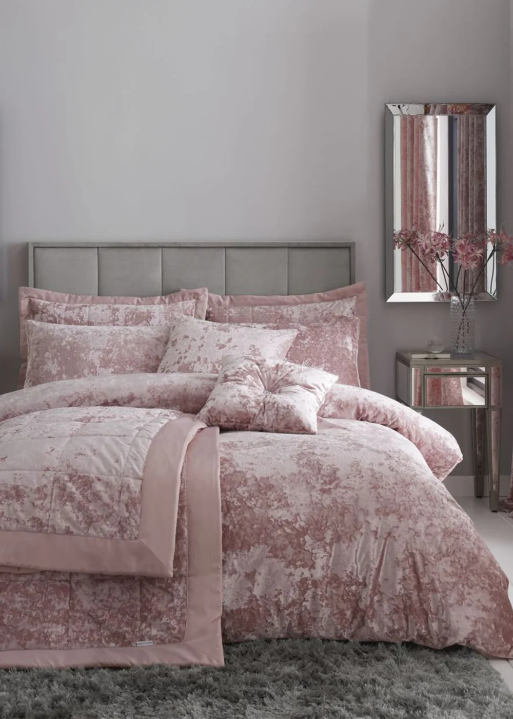 Catherine Lansfield Crushed Velvet Duvet Cover Set Blush Pink - Double Image 1