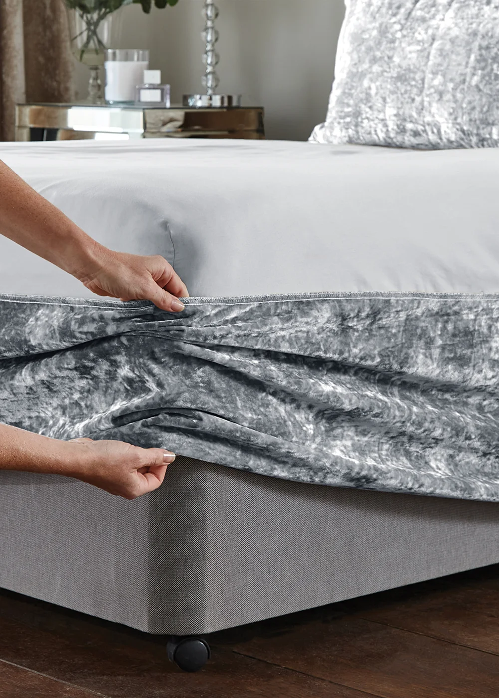 Catherine Lansfield Crushed Velvet Divan Base Wrap Silver Grey - Double Image 3