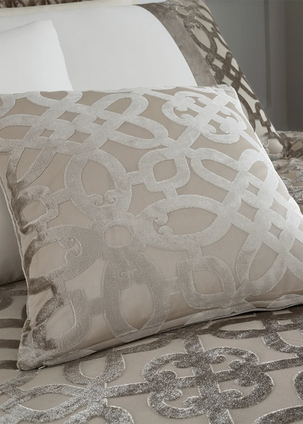 Catherine Lansfield Lattice Cut Velvet Cushion (45x45cm) - 43W X 43D Image 2