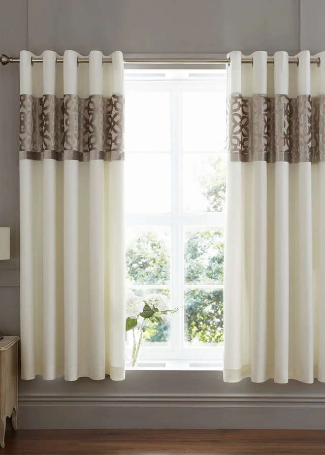 Catherine Lansfield Lattice Cut Velvet Lined Eyelet Curtains