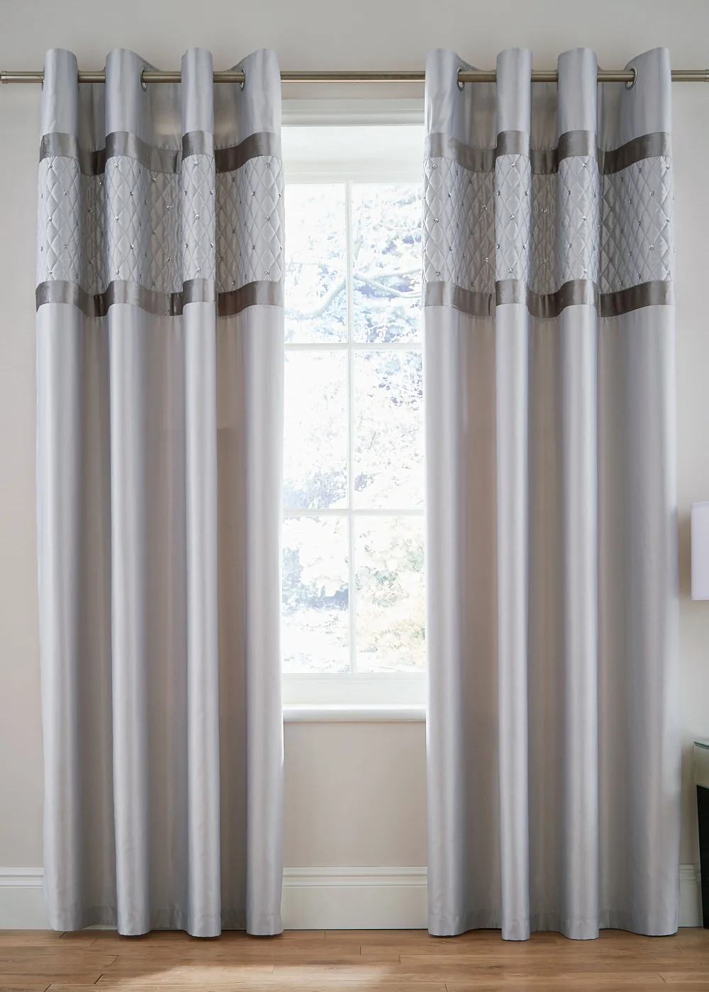 Catherine Lansfield Sequin Cluster Lined Eyelet Curtains - 66W X 72D (168x183cm) Image 1