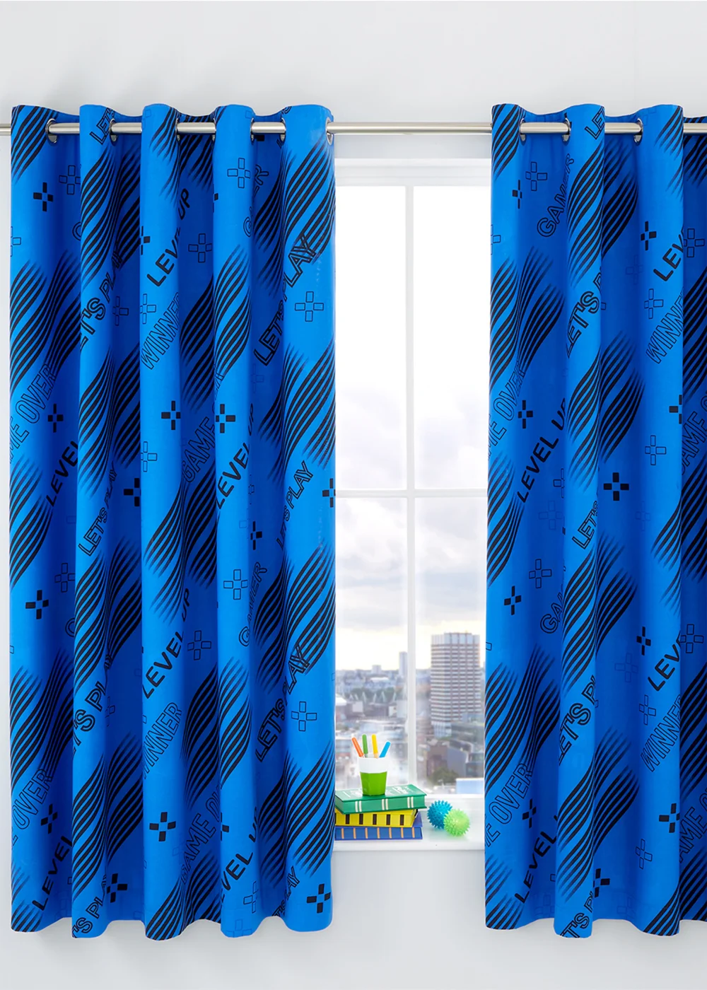 Catherine Lansfield Game Over Fully Reversible Eyelet Curtains Black - 66W X 72D (168x183cm) Image 2