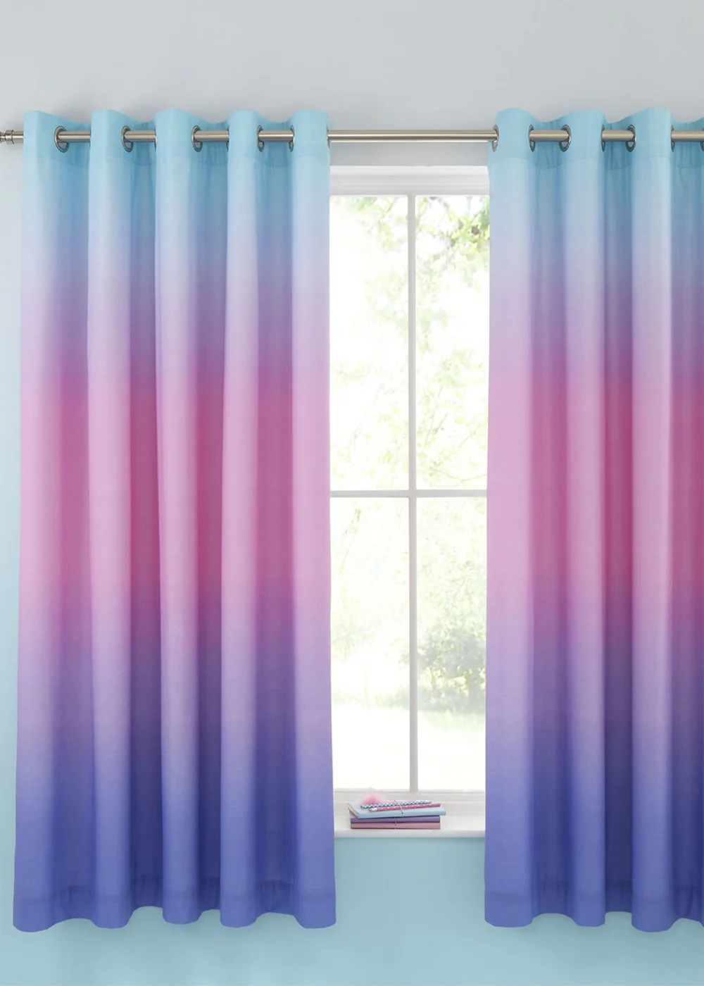Catherine Lansfield Ombre Rainbow Clouds Eyelet Lined Curtains Pastel - 66W X 72D (168x183cm) Image 1