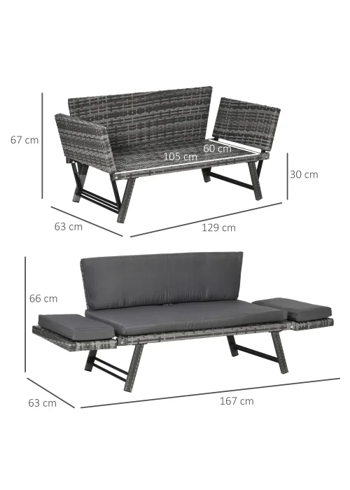 Outsunny 2 in 1Rattan Folding Chaise Lounger w/ Cushion - No Size Image 3