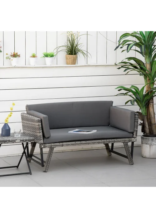 Outsunny 2 in 1Rattan Folding Chaise Lounger w/ Cushion - No Size Image 1