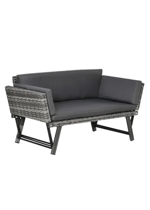 Outsunny 2 in 1Rattan Folding Chaise Lounger w/ Cushion - No Size Image 2