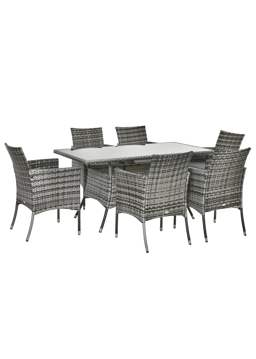 Outsunny Rattan Dining Set for 6 with Cushions Glass Top Table Grey - One Size Image 2