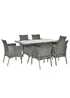 Outsunny Rattan Dining Set for 6 with Cushions Glass Top Table Grey - One Size Image 2
