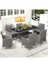 Outsunny Rattan Dining Set for 6 with Cushions Glass Top Table Grey - One Size Image 1
