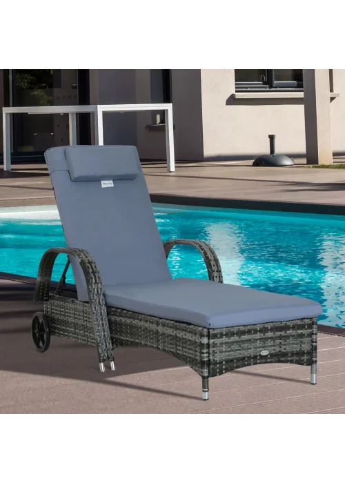 Outsunny Adjustable Wicker Rattan Sun Lounger (200cm x 73cm x 30-103cm) - No Size Image 1
