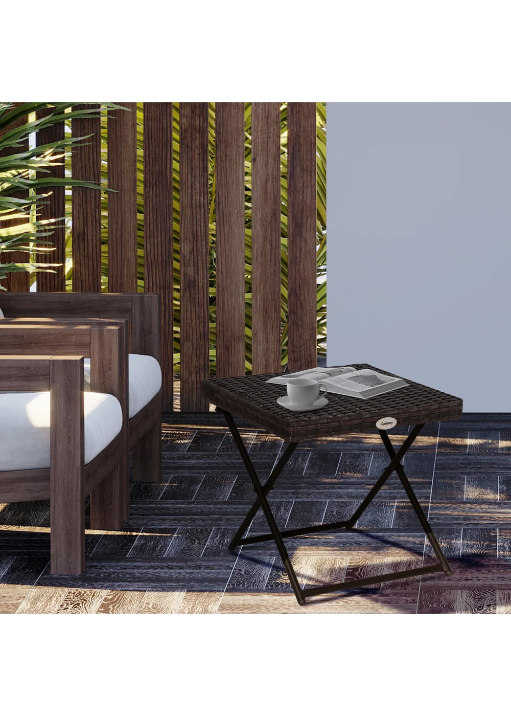 Outsunny Folding Square Bistro Rattan Coffee Table (40cm x 40cm x 40cm) - No Size Image 1