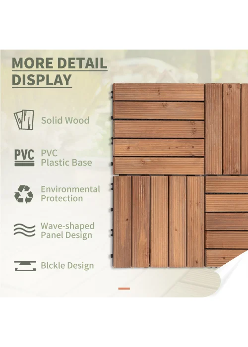 Outsunny 27 Pcs Wooden Interlocking Decking Tiles - No Size Image 4