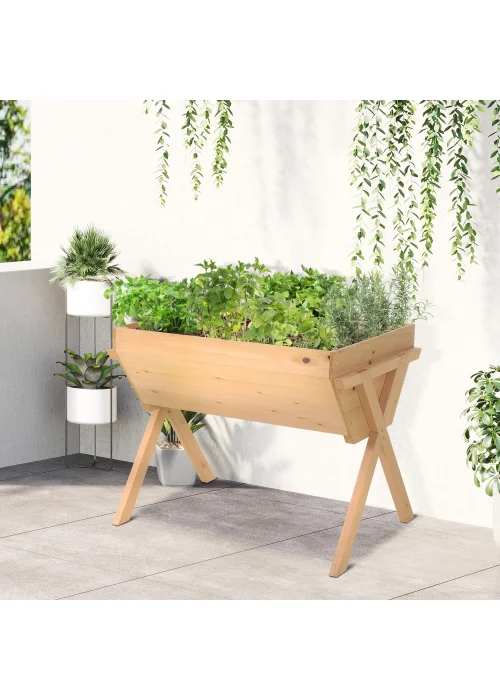 Outsunny Wooden Planter Raised Bed Stand Vegetable Flower Bed 100 x 70 x 80cm - One Size Image 1