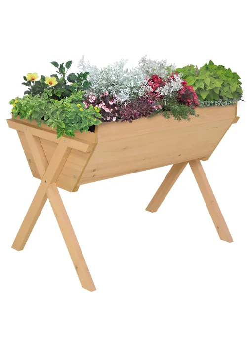 Outsunny Wooden Planter Raised Bed Stand Vegetable Flower Bed 100 x 70 x 80cm - One Size Image 2