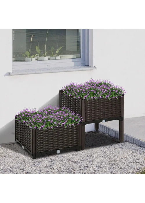 Outsunny 40cm x 40cm x 44cm Set of 2 26L Garden Raised Bed Elevated Patio Flower Plant Planter Box - No Size Image 1
