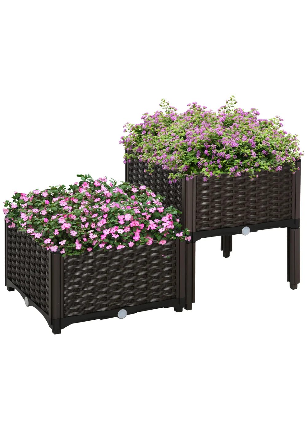 Outsunny 40cm x 40cm x 44cm Set of 2 26L Garden Raised Bed Elevated Patio Flower Plant Planter Box - No Size Image 2