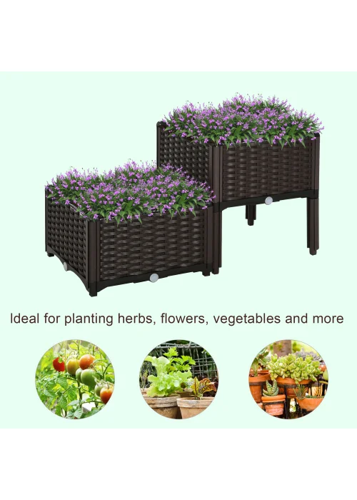 Outsunny 40cm x 40cm x 44cm Set of 2 26L Garden Raised Bed Elevated Patio Flower Plant Planter Box - No Size Image 4