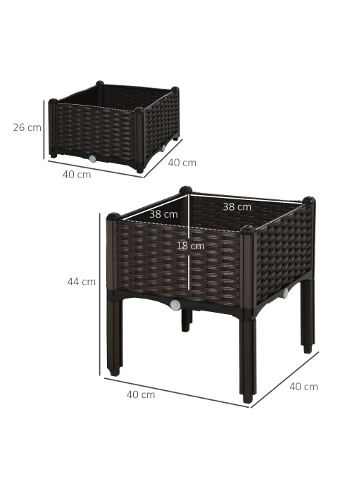 Outsunny 40cm x 40cm x 44cm Set of 2 26L Garden Raised Bed Elevated Patio Flower Plant Planter Box - No Size Image 3